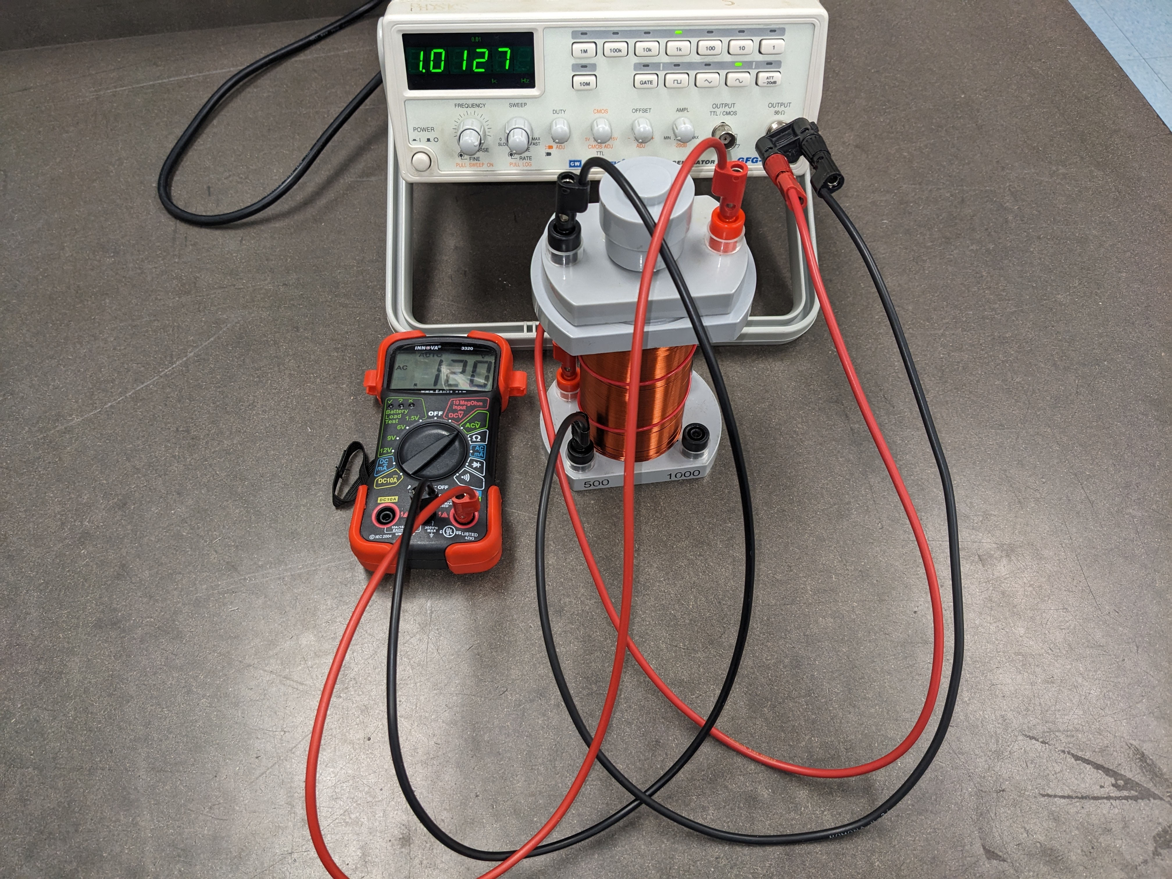 Function generator, multimeter and transformer coils